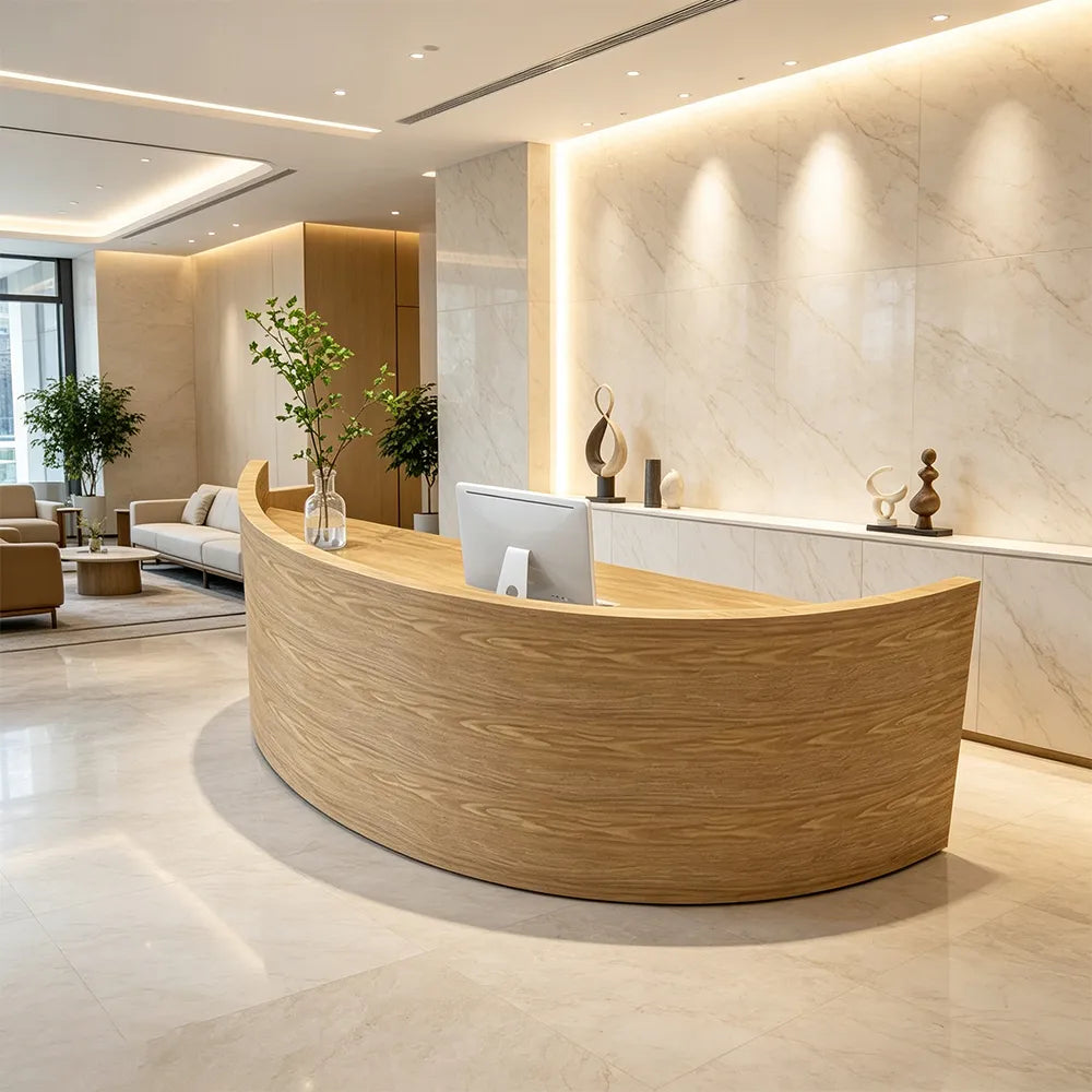 LUXORA Curved Reception Desk with Storage Modern Checkout Counter for Retail Store Office 120cm/180cm - Wood
