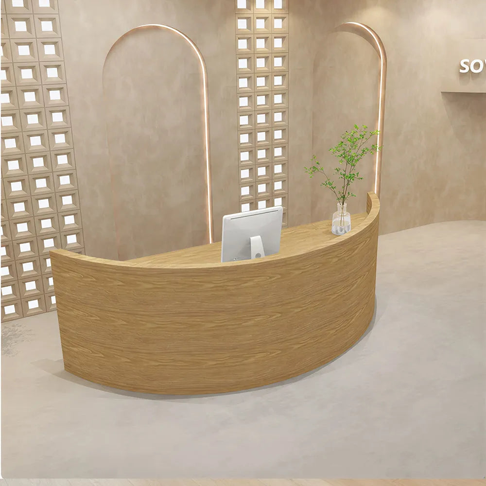 LUXORA Curved Reception Desk with Storage Modern Checkout Counter for Retail Store Office 120cm/180cm - Wood
