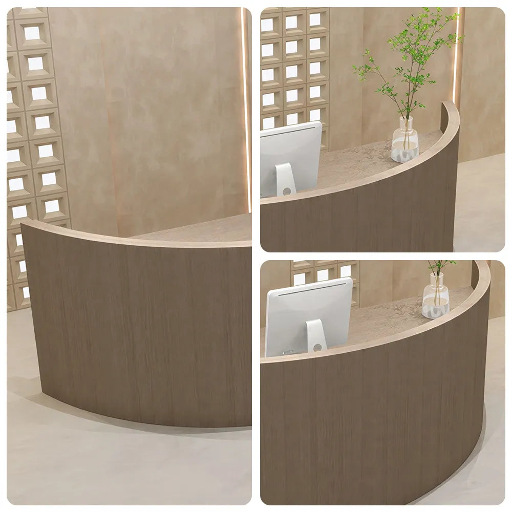 LUXORA Curved Reception Desk with Storage Modern Checkout Counter for Retail Store Office 120cm/180cm - Walnut