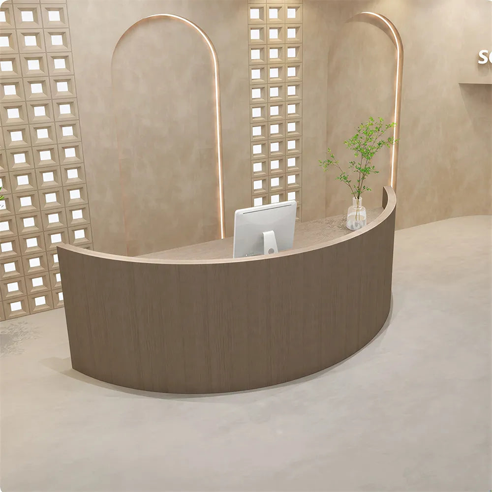 LUXORA Curved Reception Desk with Storage Modern Checkout Counter for Retail Store Office 120cm/180cm - Walnut