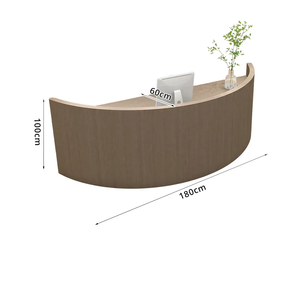 LUXORA Curved Reception Desk with Storage Modern Checkout Counter for Retail Store Office 120cm/180cm - Walnut