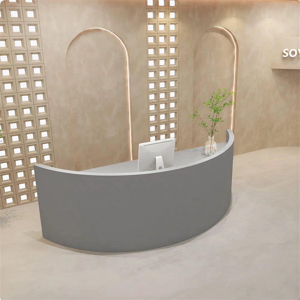 LUXORA Curved Reception Desk with Storage Modern Checkout Counter for Retail Store Office 120cm/180cm - Grey