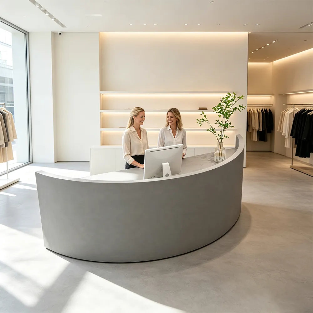 LUXORA Curved Reception Desk with Storage Modern Checkout Counter for Retail Store Office 120cm/180cm - Grey