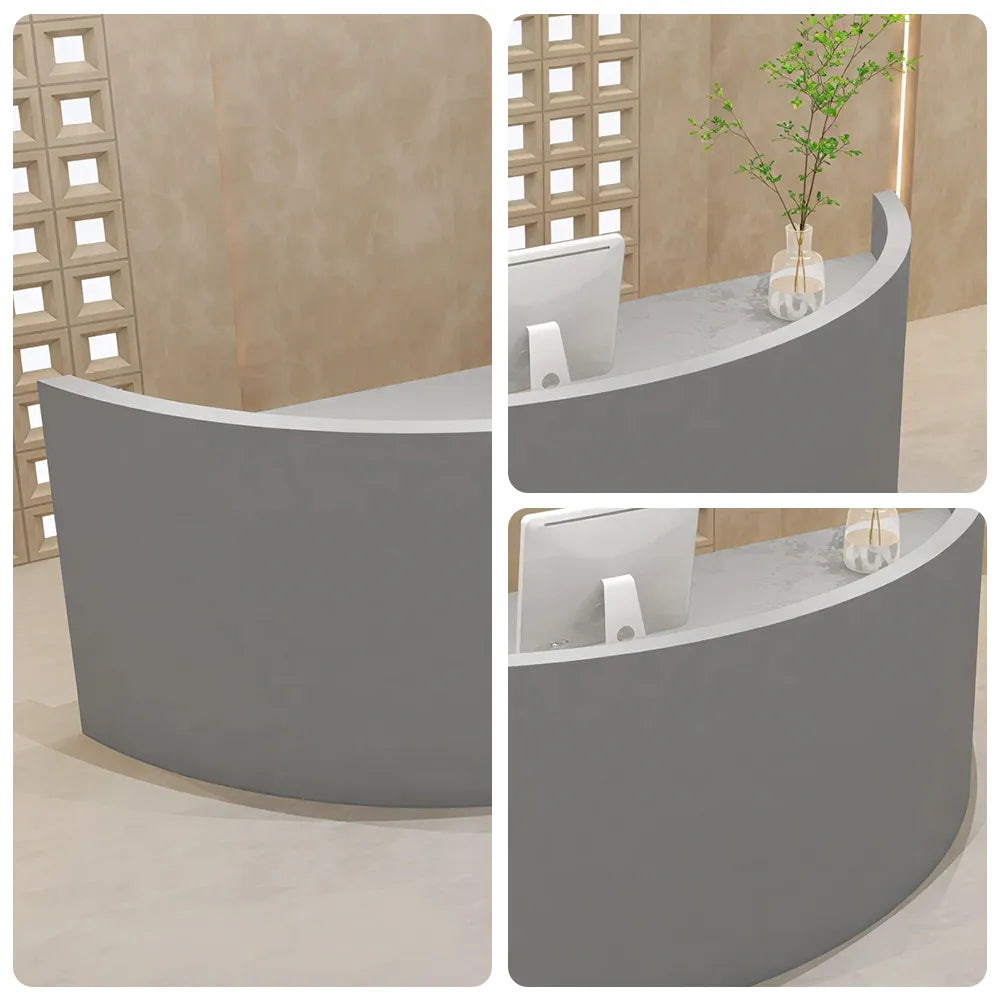 LUXORA Curved Reception Desk with Storage Modern Checkout Counter for Retail Store Office 120cm/180cm - Grey