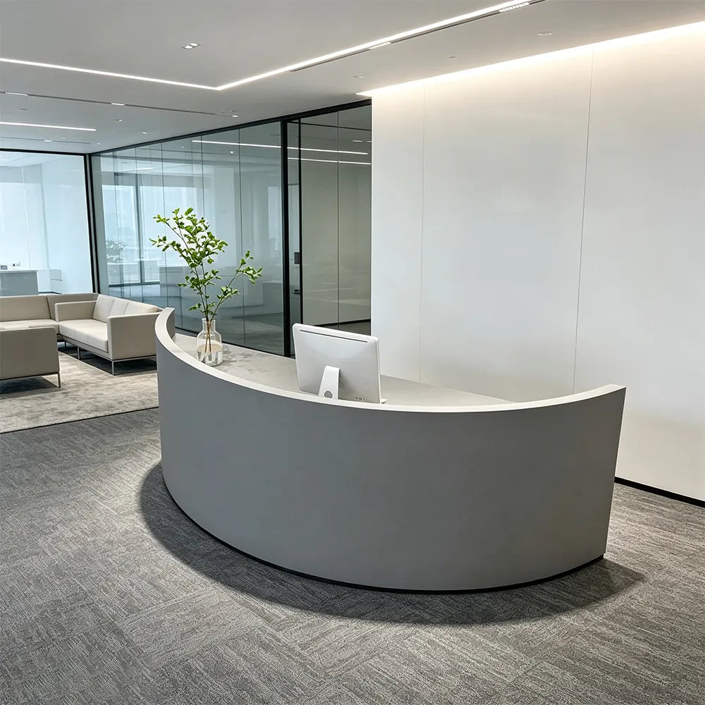 LUXORA Curved Reception Desk with Storage Modern Checkout Counter for Retail Store Office 120cm/180cm - Grey