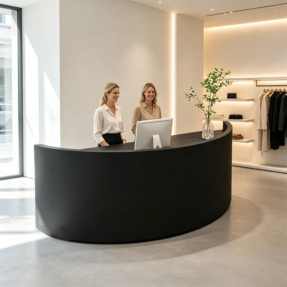 LUXORA Curved Reception Desk with Storage Modern Checkout Counter for Retail Store Office 120cm/180cm - Black