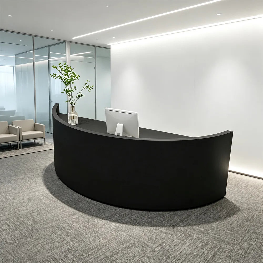 LUXORA Curved Reception Desk with Storage Modern Checkout Counter for Retail Store Office 120cm/180cm - Black