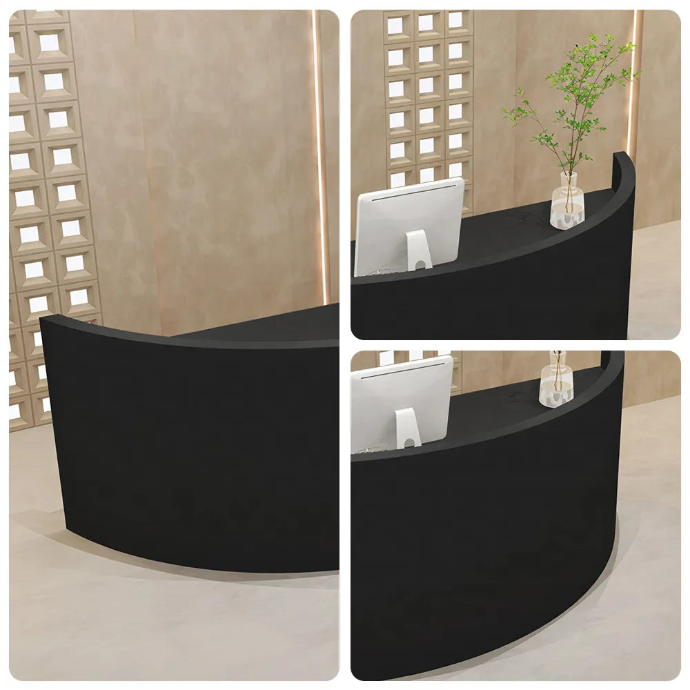 LUXORA Curved Reception Desk with Storage Modern Checkout Counter for Retail Store Office 120cm/180cm - Black
