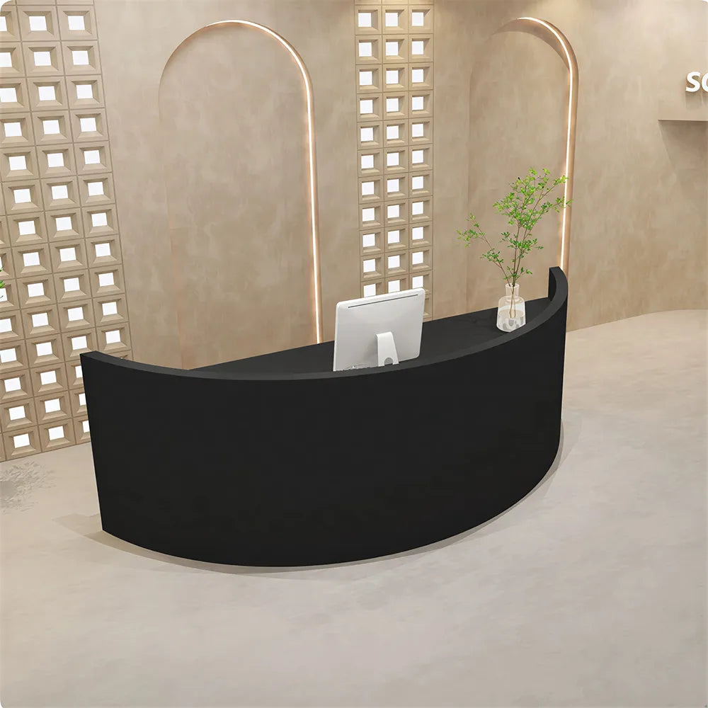 LUXORA Curved Reception Desk with Storage Modern Checkout Counter for Retail Store Office 120cm/180cm - Black