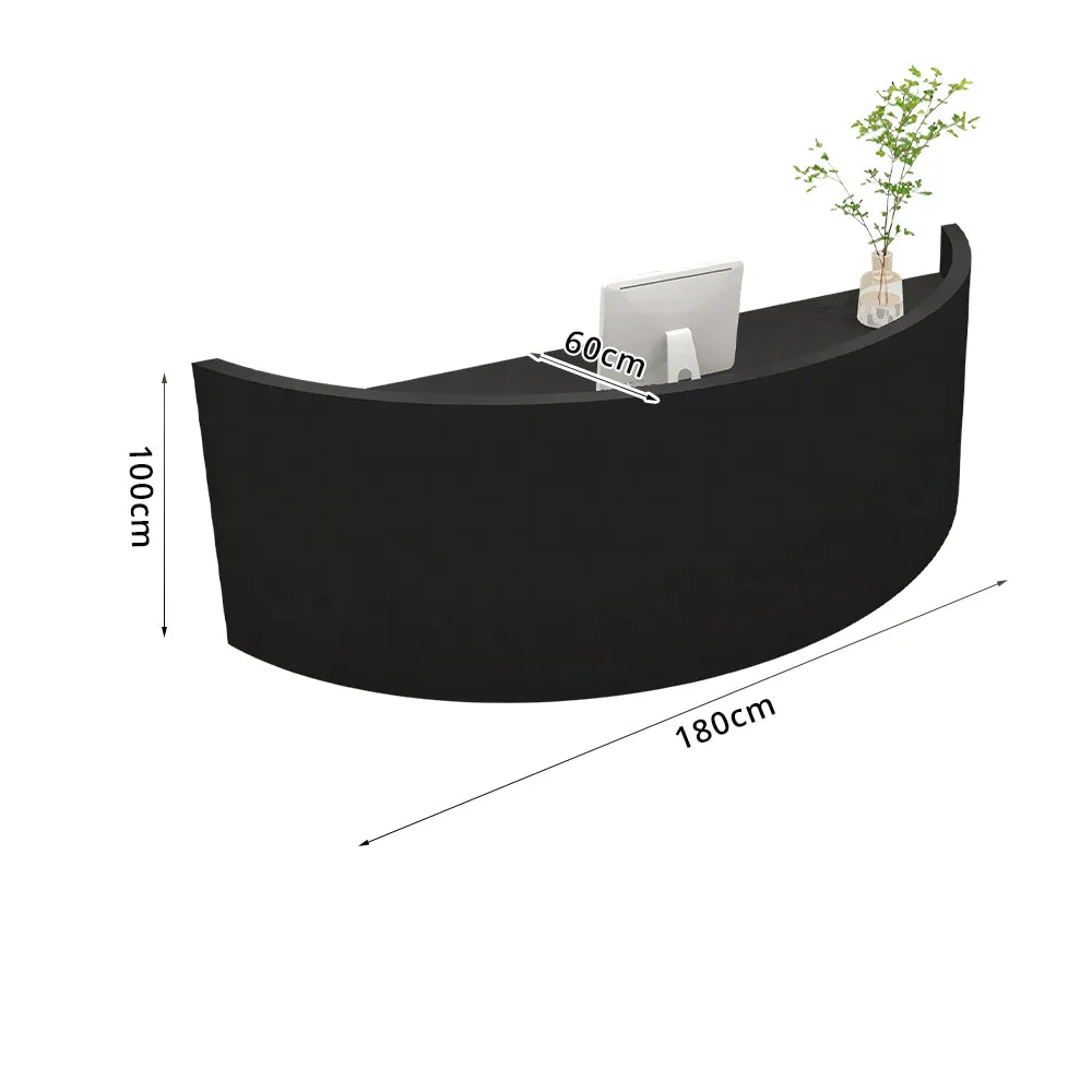 LUXORA Curved Reception Desk with Storage Modern Checkout Counter for Retail Store Office 120cm/180cm - Black
