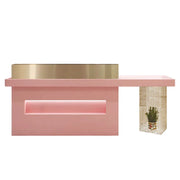 LUXORA Modern Reception Desk with Display Niche and Metal Mesh Side Panel for Salon Retail Store - Pink & Gold Stainless Steel