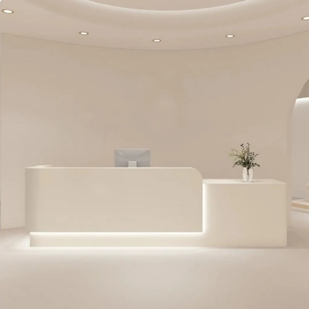 LUXORA Modern Reception Desk with Illuminated Stainless Steel Logo for Office Salon Retail Store - Beige