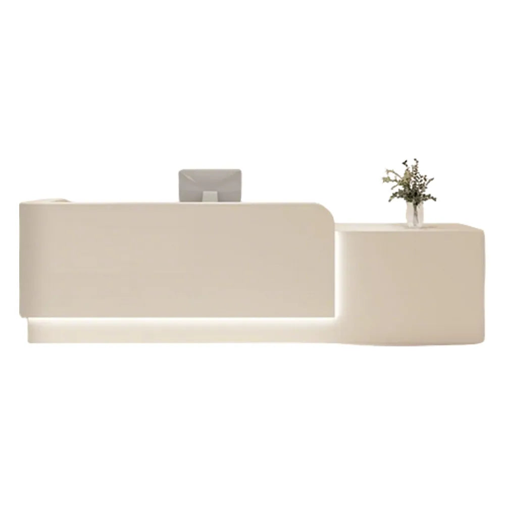 LUXORA Modern Reception Desk with Illuminated Stainless Steel Logo for Office Salon Retail Store - Beige