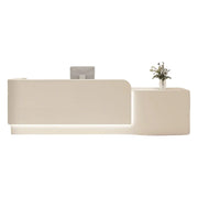 LUXORA Modern Reception Desk with Illuminated Stainless Steel Logo for Office Salon Retail Store - Beige