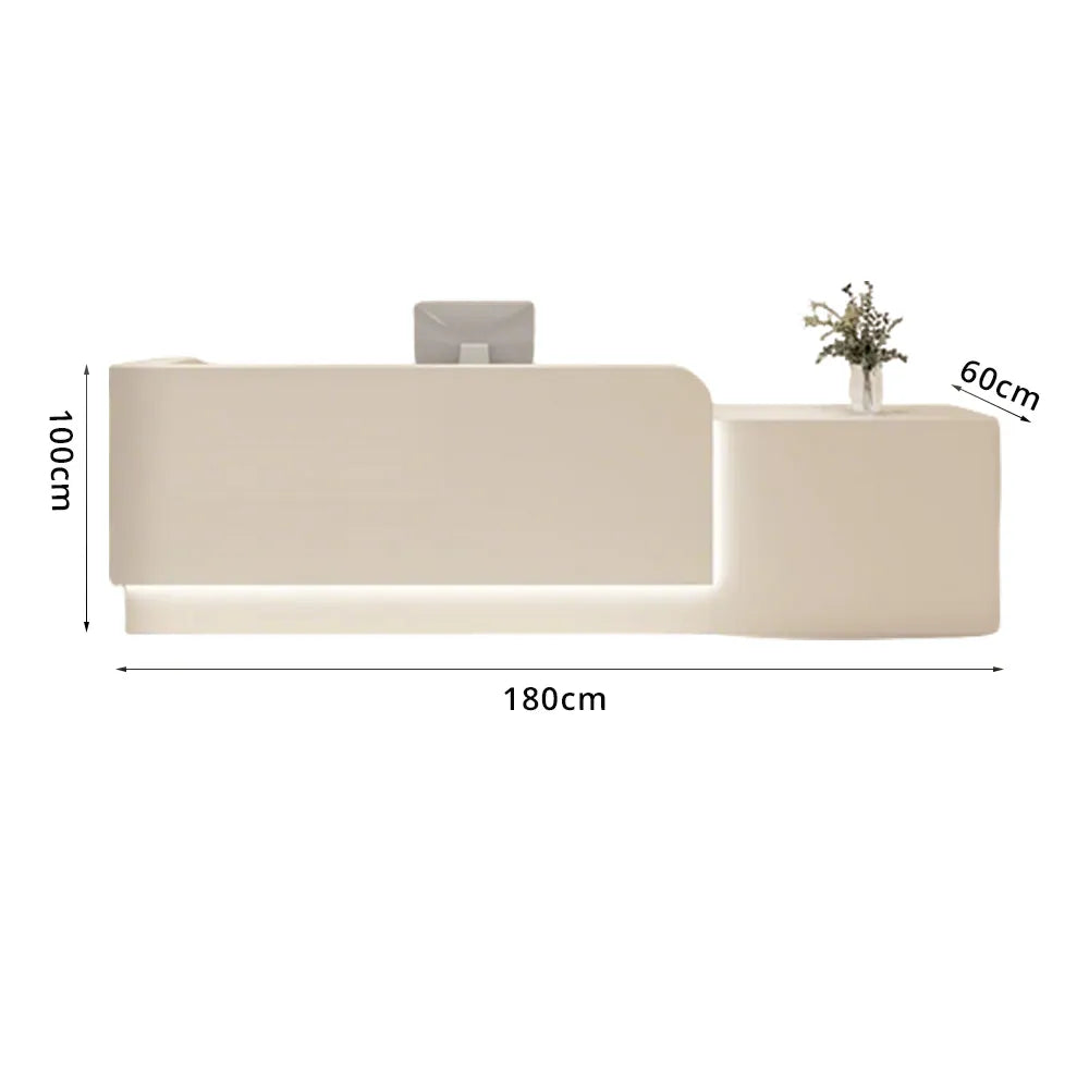 LUXORA Modern Reception Desk with Illuminated Stainless Steel Logo for Office Salon Retail Store - Beige