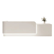 LUXORA Modern Reception Desk with Illuminated Stainless Steel Logo for Office Salon Retail Store - White