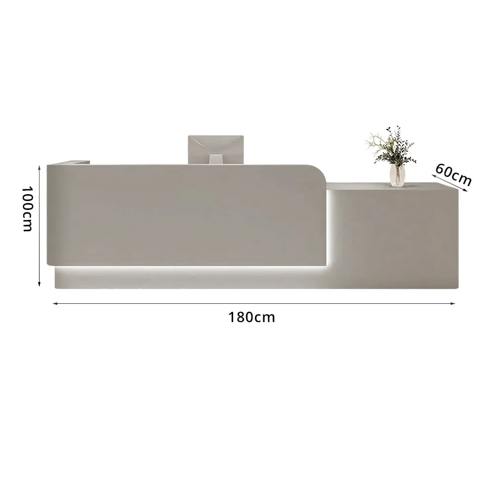 LUXORA Modern Reception Desk with Illuminated Stainless Steel Logo for Office Salon Retail Store - Grey