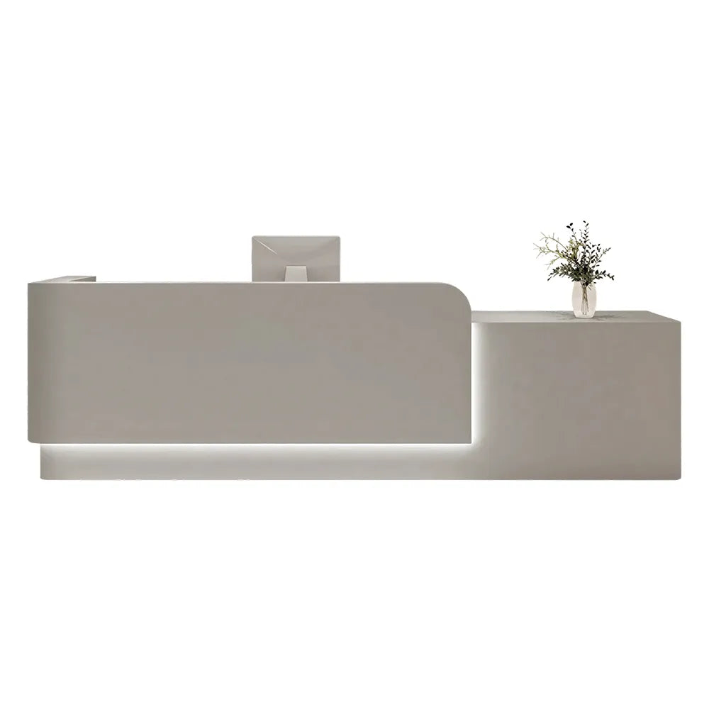 LUXORA Modern Reception Desk with Illuminated Stainless Steel Logo for Office Salon Retail Store - Grey