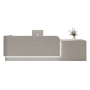 LUXORA Modern Reception Desk with Illuminated Stainless Steel Logo for Office Salon Retail Store - Grey