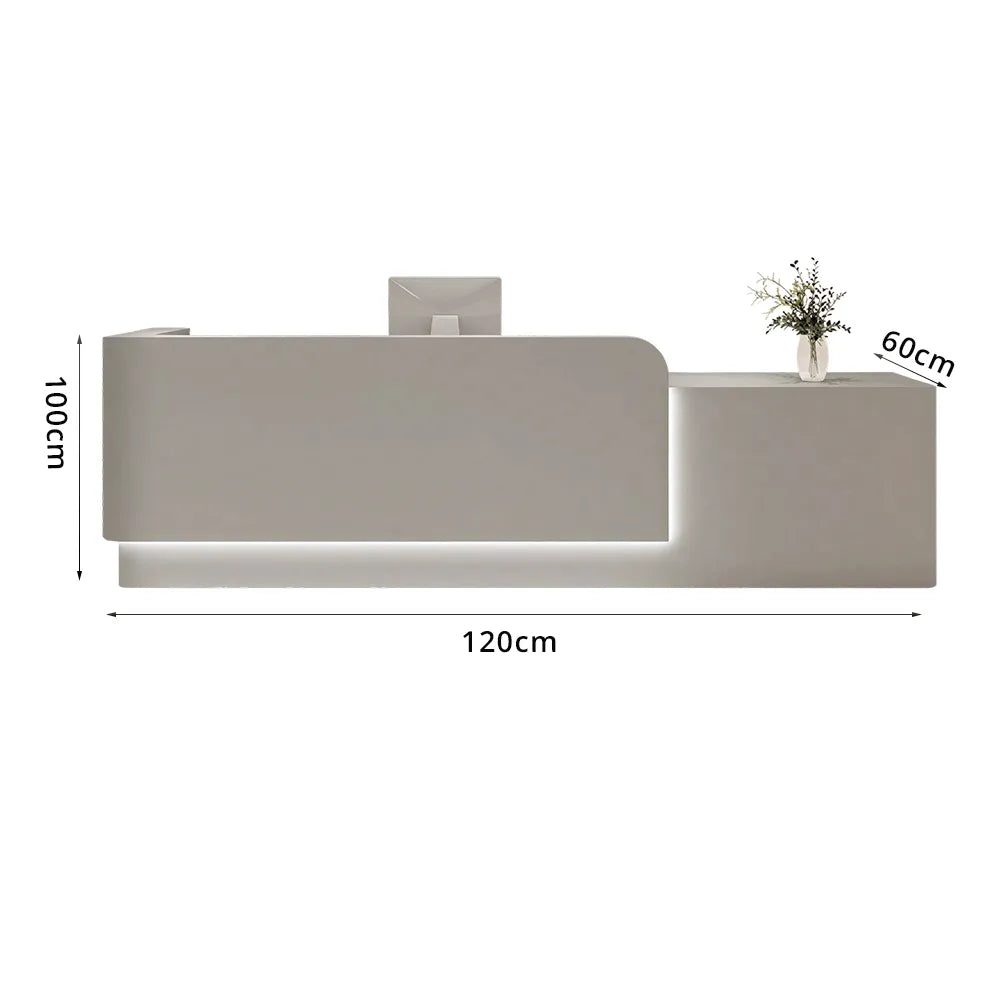 LUXORA Modern Reception Desk with Illuminated Stainless Steel Logo for Office Salon Retail Store - Grey