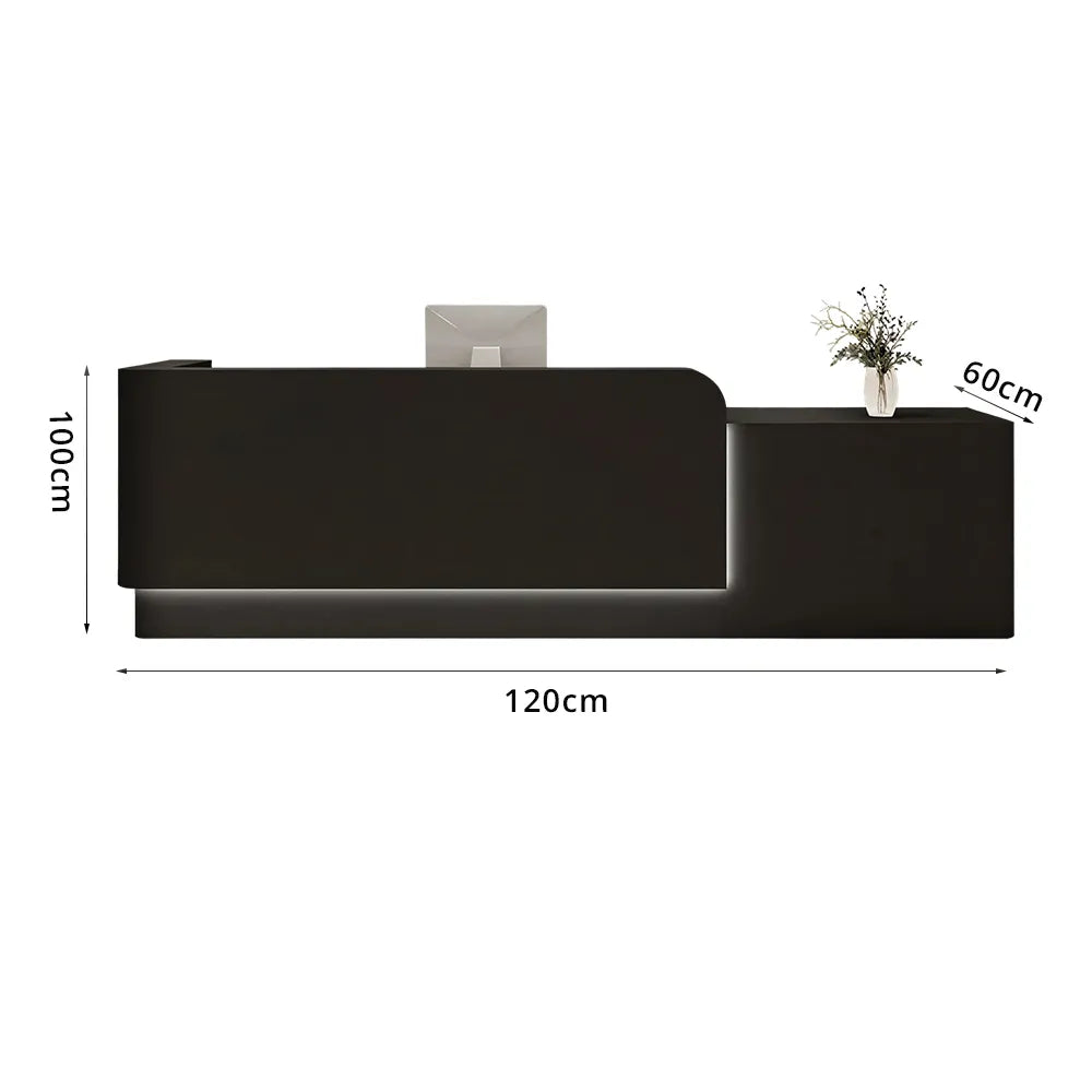 LUXORA Modern Reception Desk with Illuminated Stainless Steel Logo for Office Salon Retail Store - Black