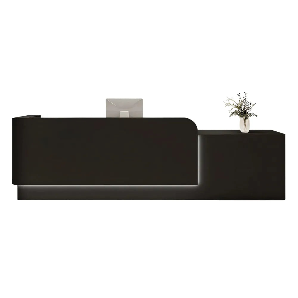 LUXORA Modern Reception Desk with Illuminated Stainless Steel Logo for Office Salon Retail Store - Black