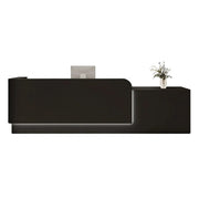LUXORA Modern Reception Desk with Illuminated Stainless Steel Logo for Office Salon Retail Store - Black