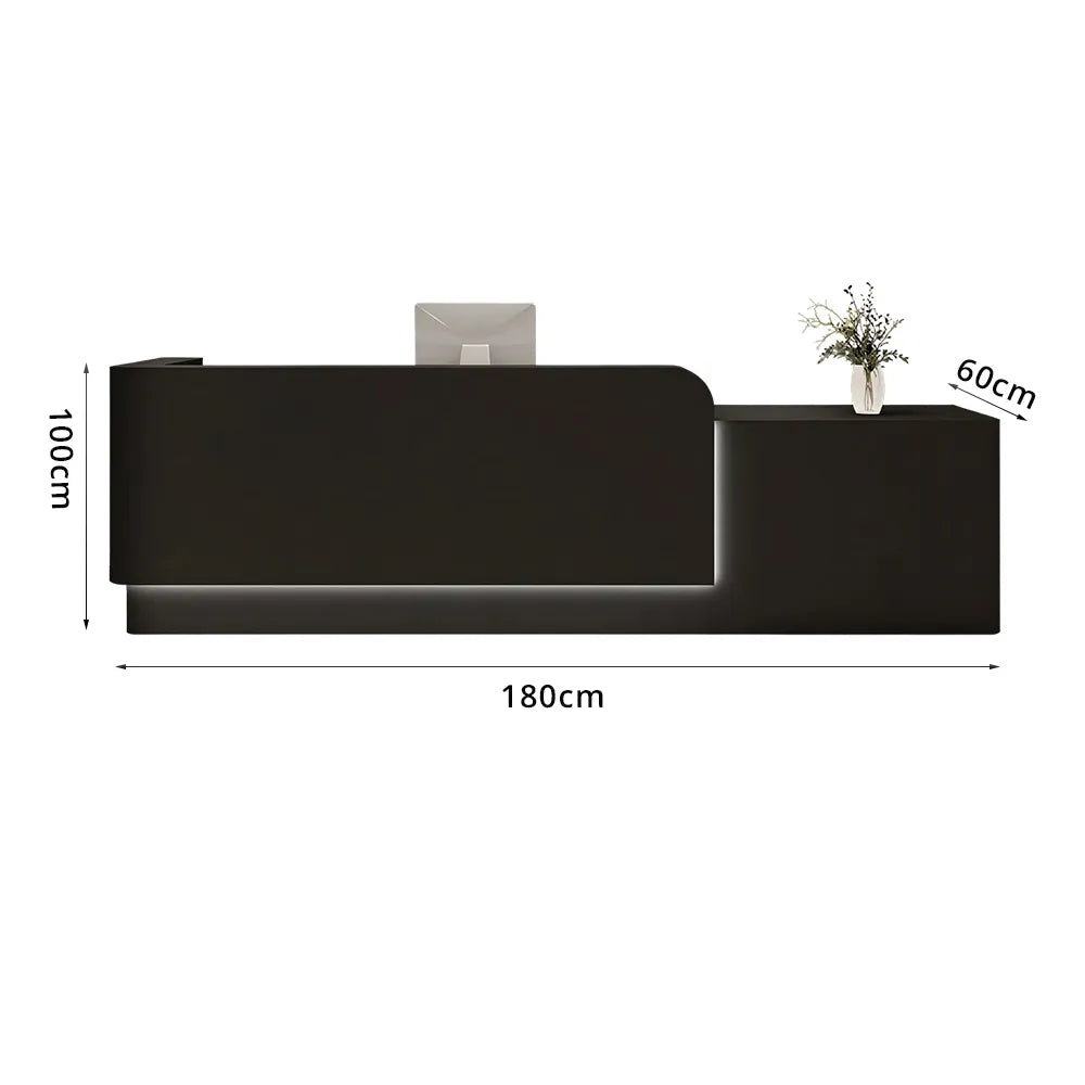 LUXORA Modern Reception Desk with Illuminated Stainless Steel Logo for Office Salon Retail Store - Black