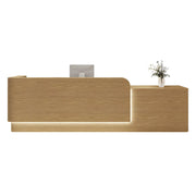 LUXORA Modern Reception Desk with Illuminated Stainless Steel Logo for Office Salon Retail Store - Wood