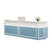 LUXORA Modern Reception Desk with LED Lighting and Panelled Front for Salon Retail Store Office - Blue & White