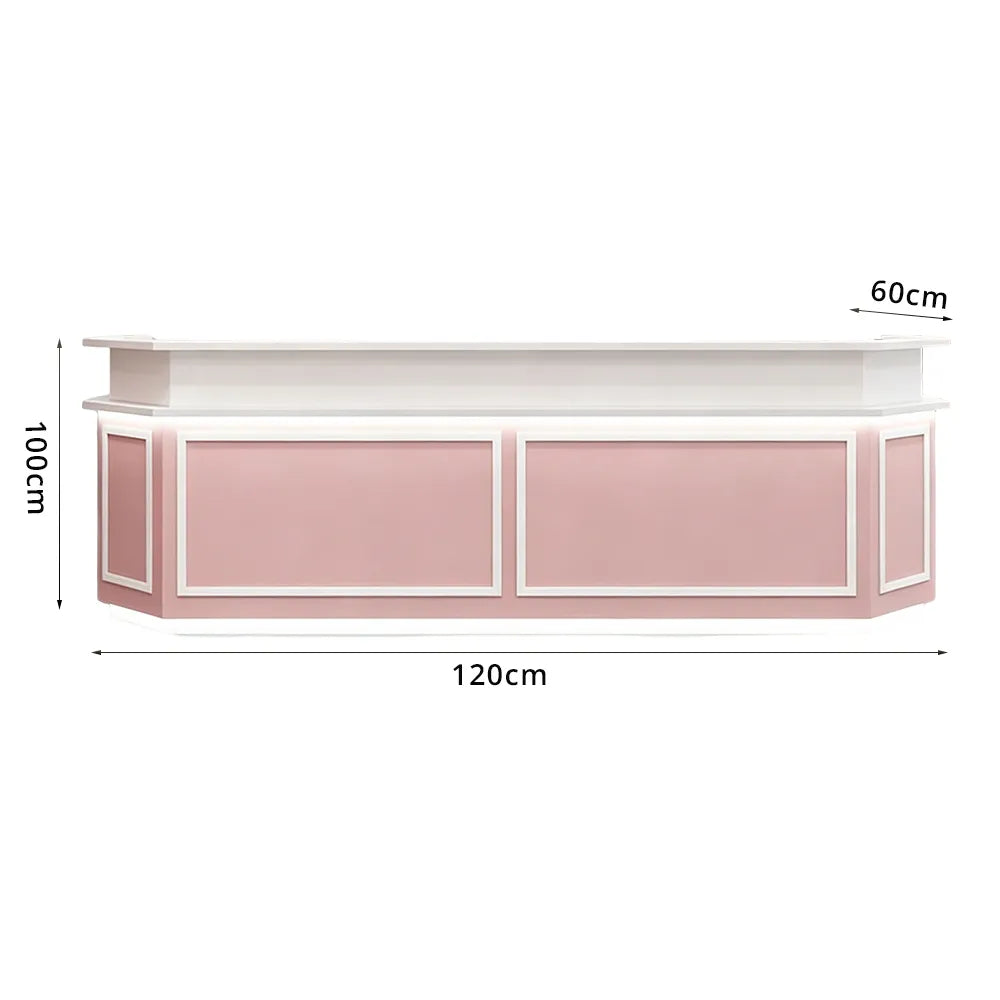 LUXORA Modern Reception Desk with LED Lighting and Panelled Front for Salon Retail Store Office - Pink & White