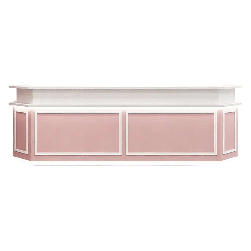 LUXORA Modern Reception Desk with LED Lighting and Panelled Front for Salon Retail Store Office - Pink & White