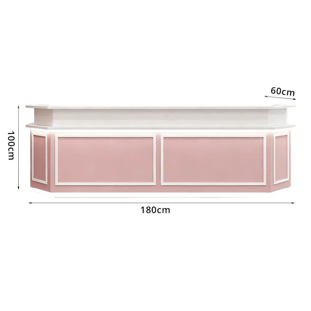 LUXORA Modern Reception Desk with LED Lighting and Panelled Front for Salon Retail Store Office - Pink & White
