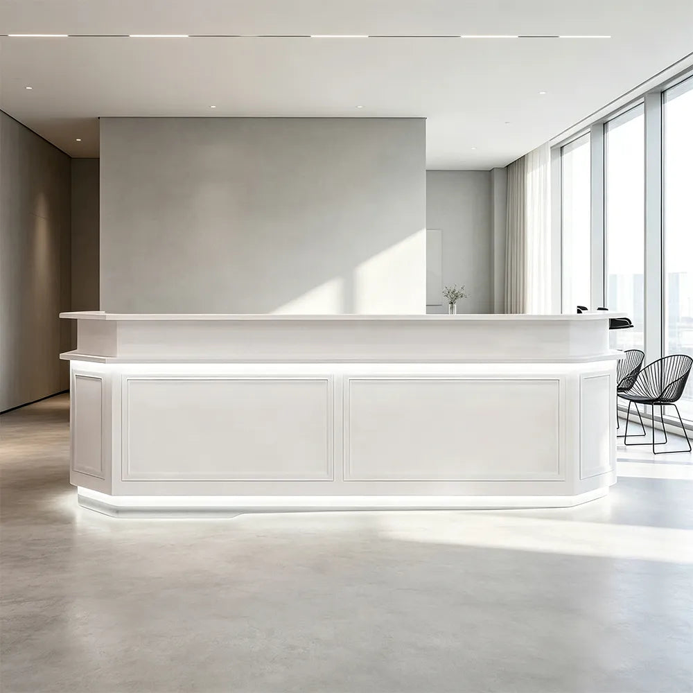 LUXORA Modern Reception Desk with LED Lighting and Panelled Front for Salon Retail Store Office -  White