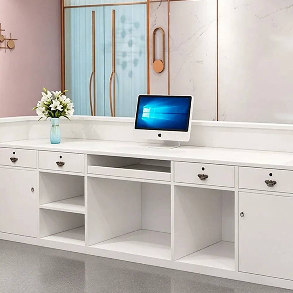 LUXORA Modern Reception Desk with LED Lighting and Panelled Front for Salon Retail Store Office -  White