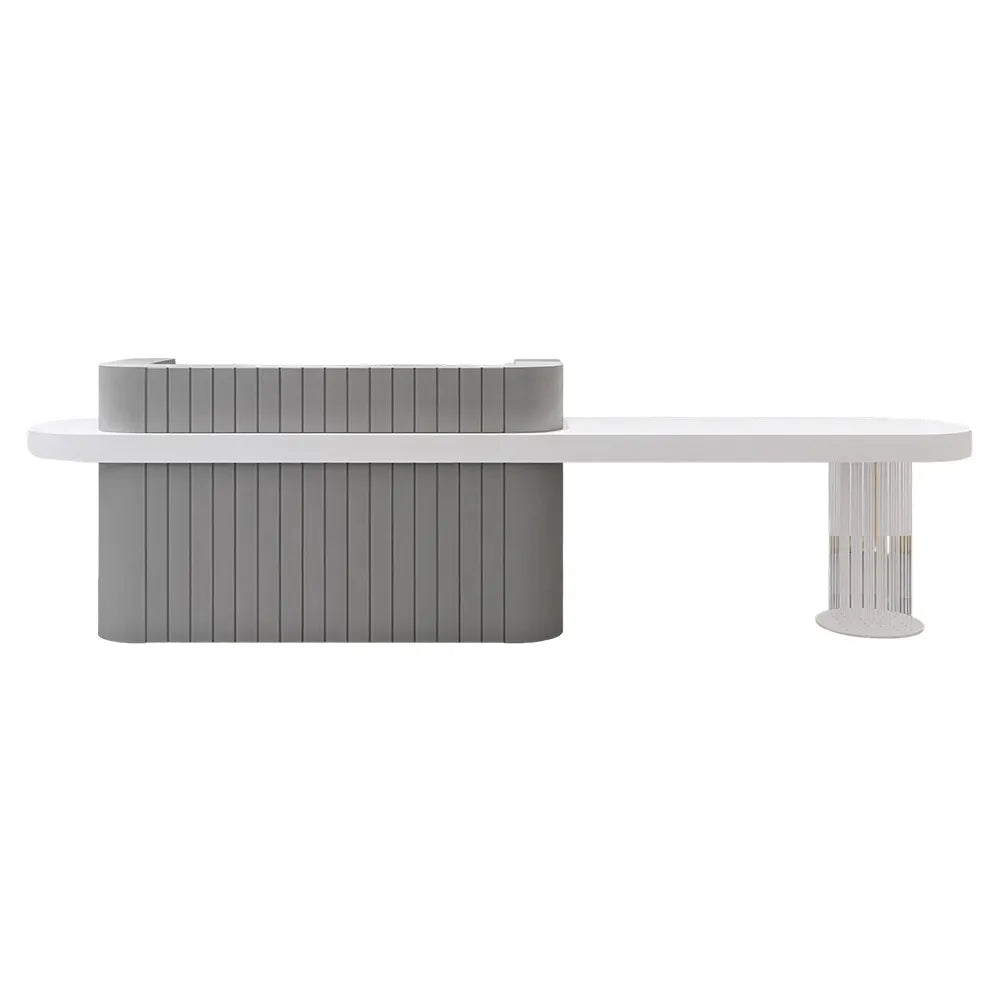 LUXORA Modern Reception Desk with Fluted Front and Extended Worktop for Office Salon Retail Store - Grey & White