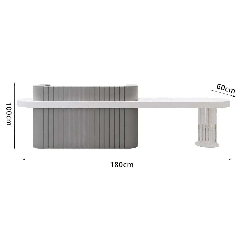 LUXORA Modern Reception Desk with Fluted Front and Extended Worktop for Office Salon Retail Store - Grey & White
