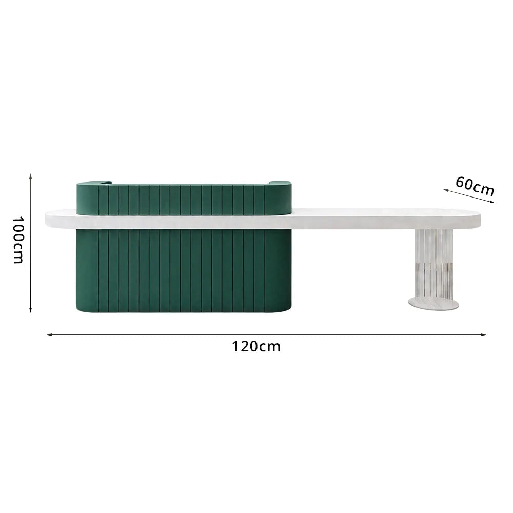 LUXORA Modern Reception Desk with Fluted Front and Extended Worktop for Office Salon Retail Store - Dark Green & White