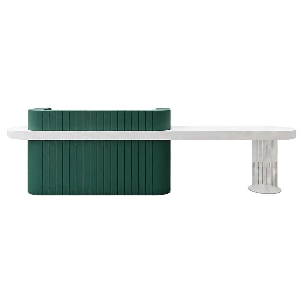 LUXORA Modern Reception Desk with Fluted Front and Extended Worktop for Office Salon Retail Store - Dark Green & White