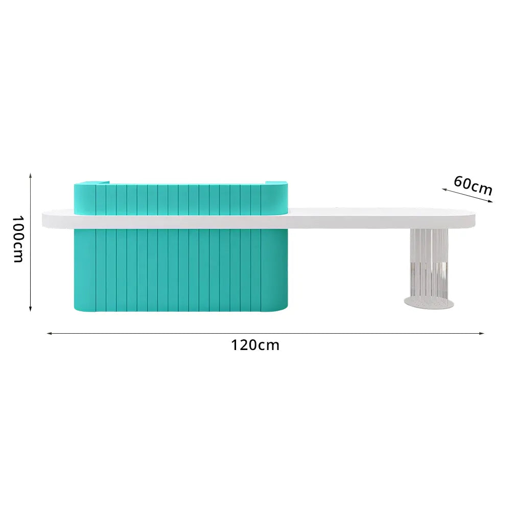 LUXORA Modern Reception Desk with Fluted Front and Extended Worktop for Office Salon Retail Store - Tiffany Blue & White