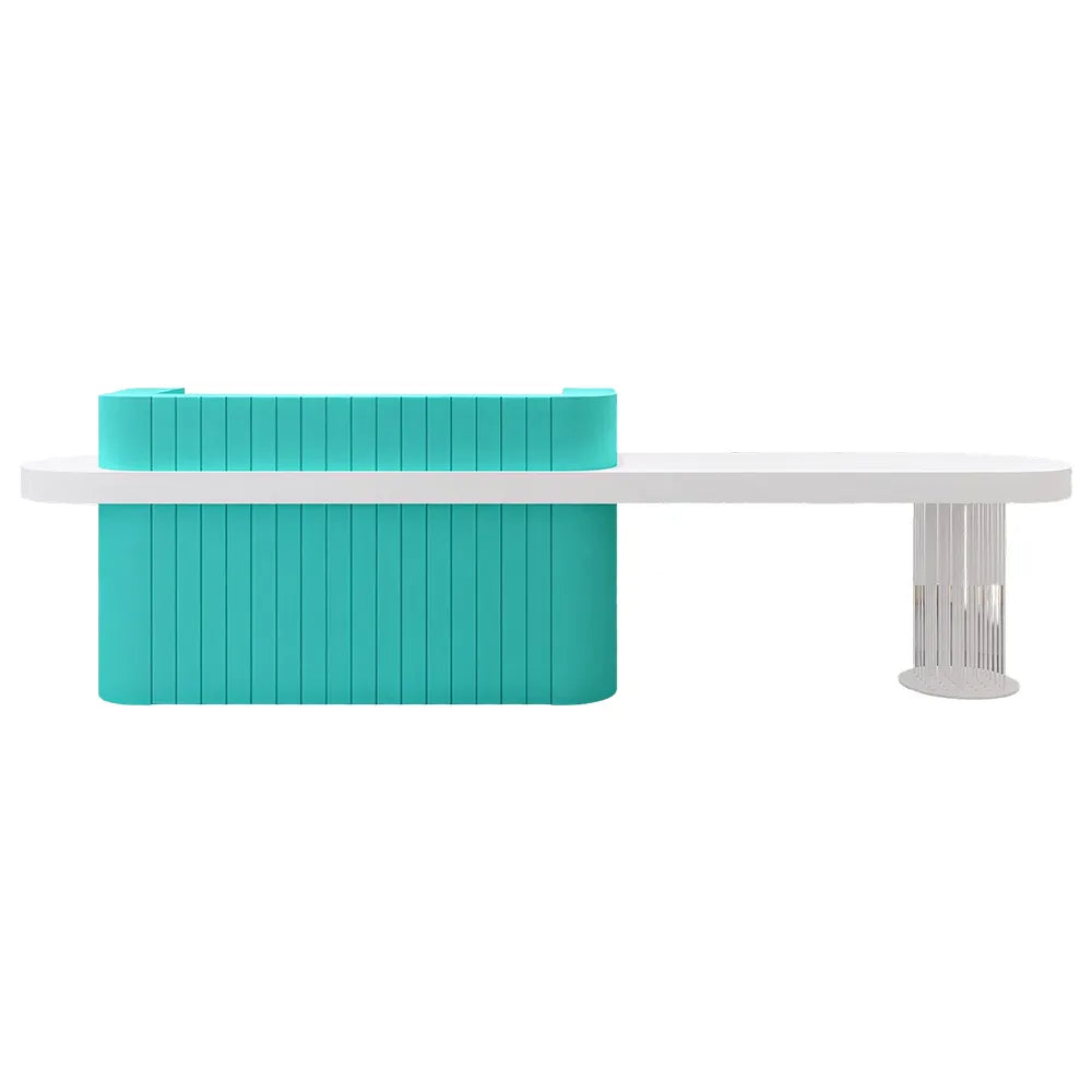LUXORA Modern Reception Desk with Fluted Front and Extended Worktop for Office Salon Retail Store - Tiffany Blue & White