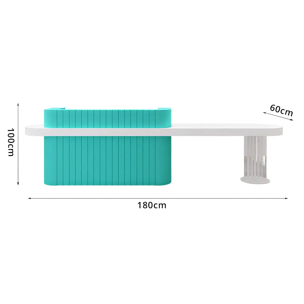 LUXORA Modern Reception Desk with Fluted Front and Extended Worktop for Office Salon Retail Store - Tiffany Blue & White