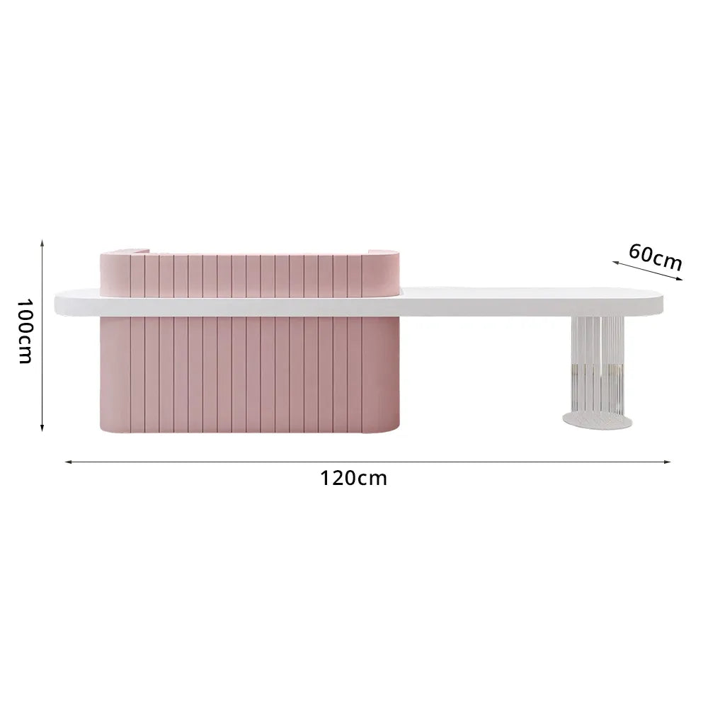 LUXORA Modern Reception Desk with Fluted Front and Extended Worktop for Office Salon Retail Store - Pink & White