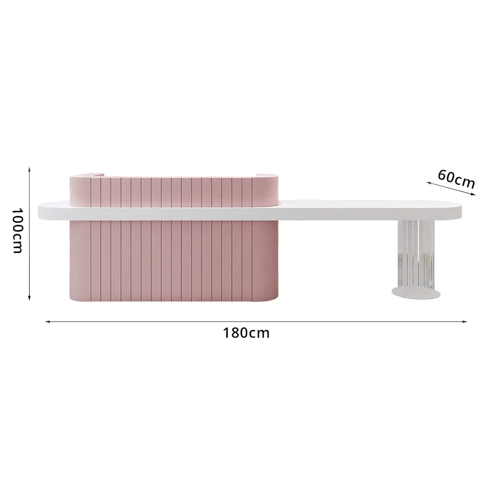 LUXORA Modern Reception Desk with Fluted Front and Extended Worktop for Office Salon Retail Store - Pink & White