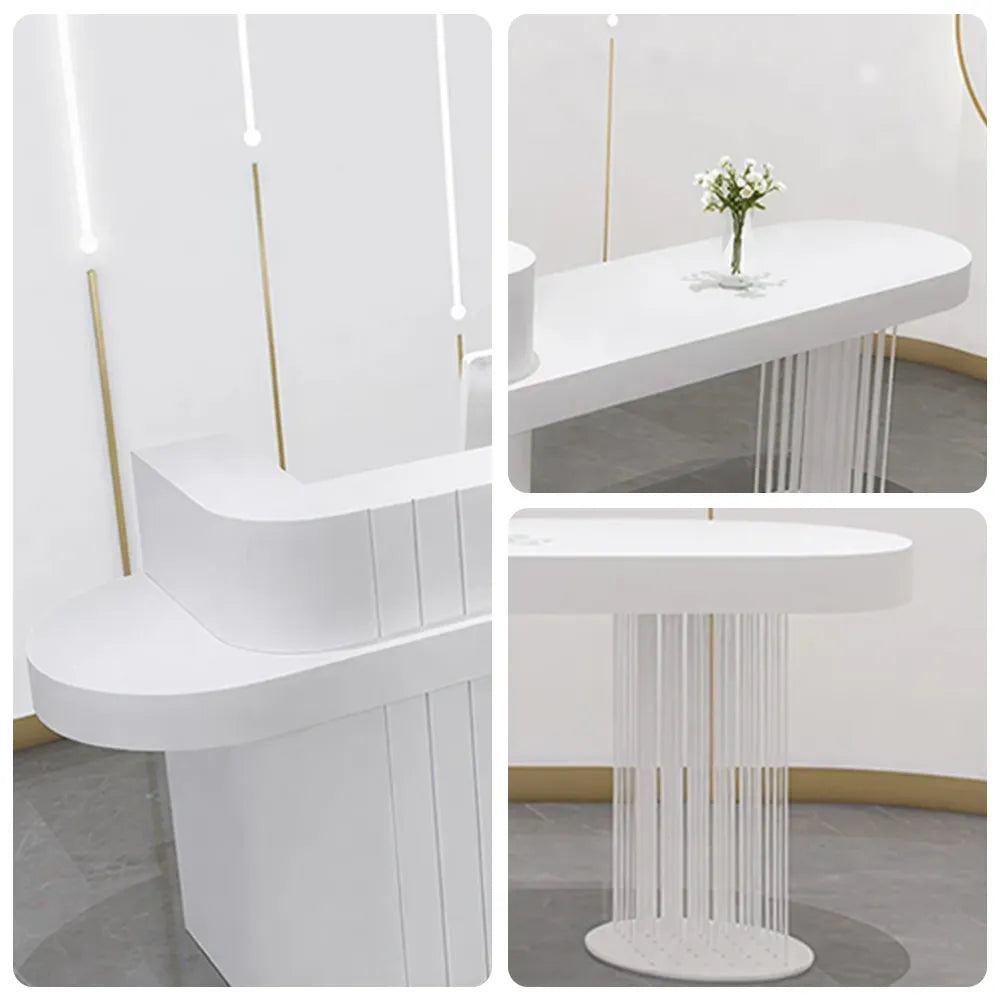 LUXORA Modern Reception Desk with Fluted Front and Extended Worktop for Office Salon Retail Store - White