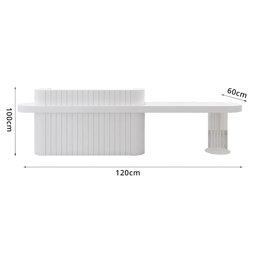 LUXORA Modern Reception Desk with Fluted Front and Extended Worktop for Office Salon Retail Store - White