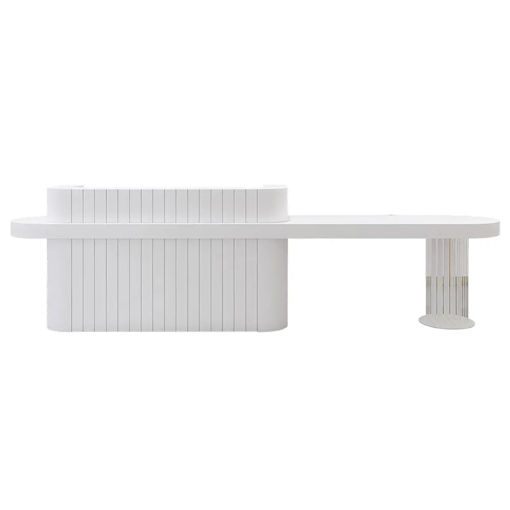 LUXORA Modern Reception Desk with Fluted Front and Extended Worktop for Office Salon Retail Store - White