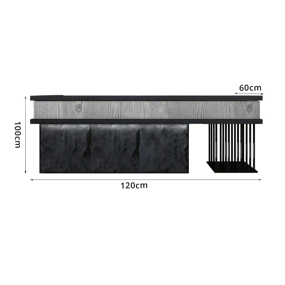 LUXORA Industrial Reception Desk with LED Logo and Stone Front for Bar Restaurant Retail Store - Grey Woodgrain, Black Woodgrain & Dark Grey