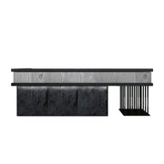 LUXORA Industrial Reception Desk with LED Logo and Stone Front for Bar Restaurant Retail Store - Grey Woodgrain, Black Woodgrain & Dark Grey