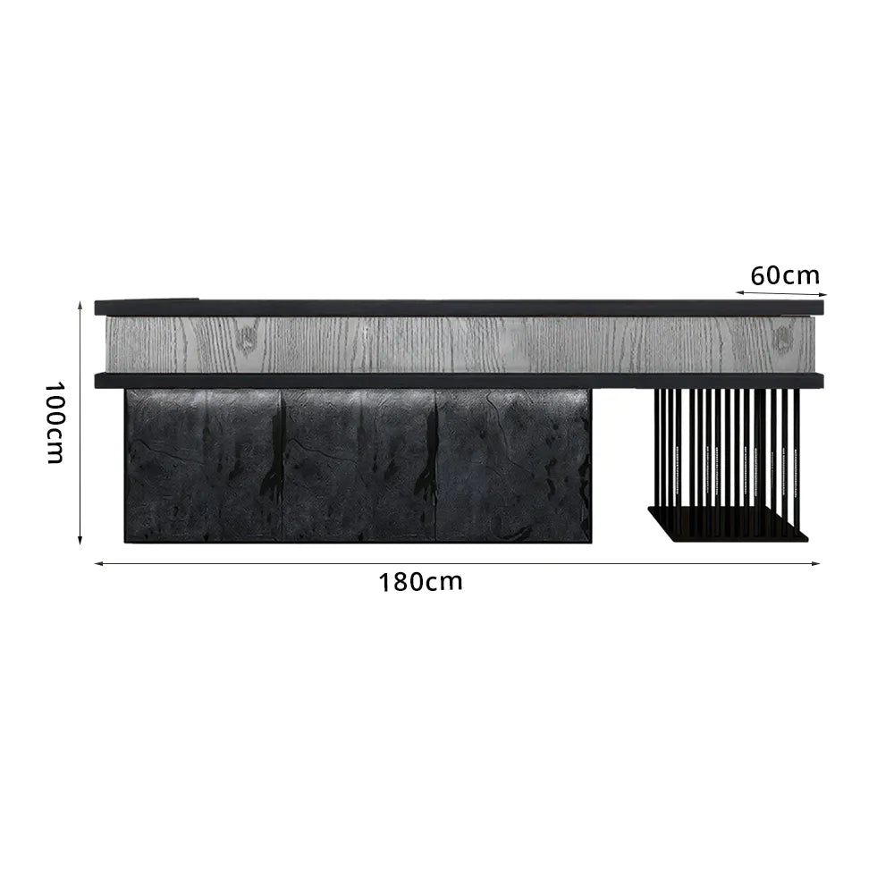LUXORA Industrial Reception Desk with LED Logo and Stone Front for Bar Restaurant Retail Store - Grey Woodgrain, Black Woodgrain & Dark Grey
